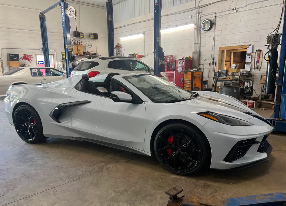 A late-model Corvette in the shop